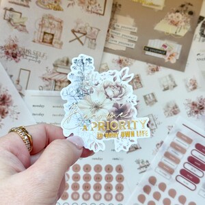 Extras* Assinatura do planejador mensal Foiled | Kit de papelaria janeiro de 2025 | Pronto para envio | Adesivos decorativos transparentes foscos | Diecuts