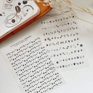 Stickers griffonnages et fleurs | Police manuscrite Fun Stablerplans | Feuilles fonctionnelles mates transparentes en Washi pour agendas et journaux