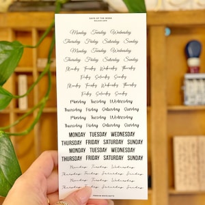 Days of the Week Stickers | Weekly Premium Matte Vinyl  Stickers for Planers and Journals | Hobonichi Stalogy A5 A6 Travelers Company | UK