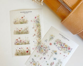 Wildflowers Planner Stickers | Floral Journaling Stickers | N57 N58 Washi Paper Transparent Matte | Minimalist Journal Deco | UK