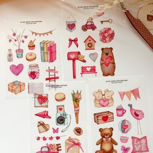 Valentinstag Aufkleber | Rosa und Blumen Sticker | Matte Washi Stickers für Journals, Scrapbooks und Planner | UK Verkäufer