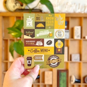 Kaffee Folierte Postkarte | Cafe Themed Geschenke | Reisezubehör und Schreibwaren | Reisender Firmenpass Standard | Planer Deko | Großbritanien