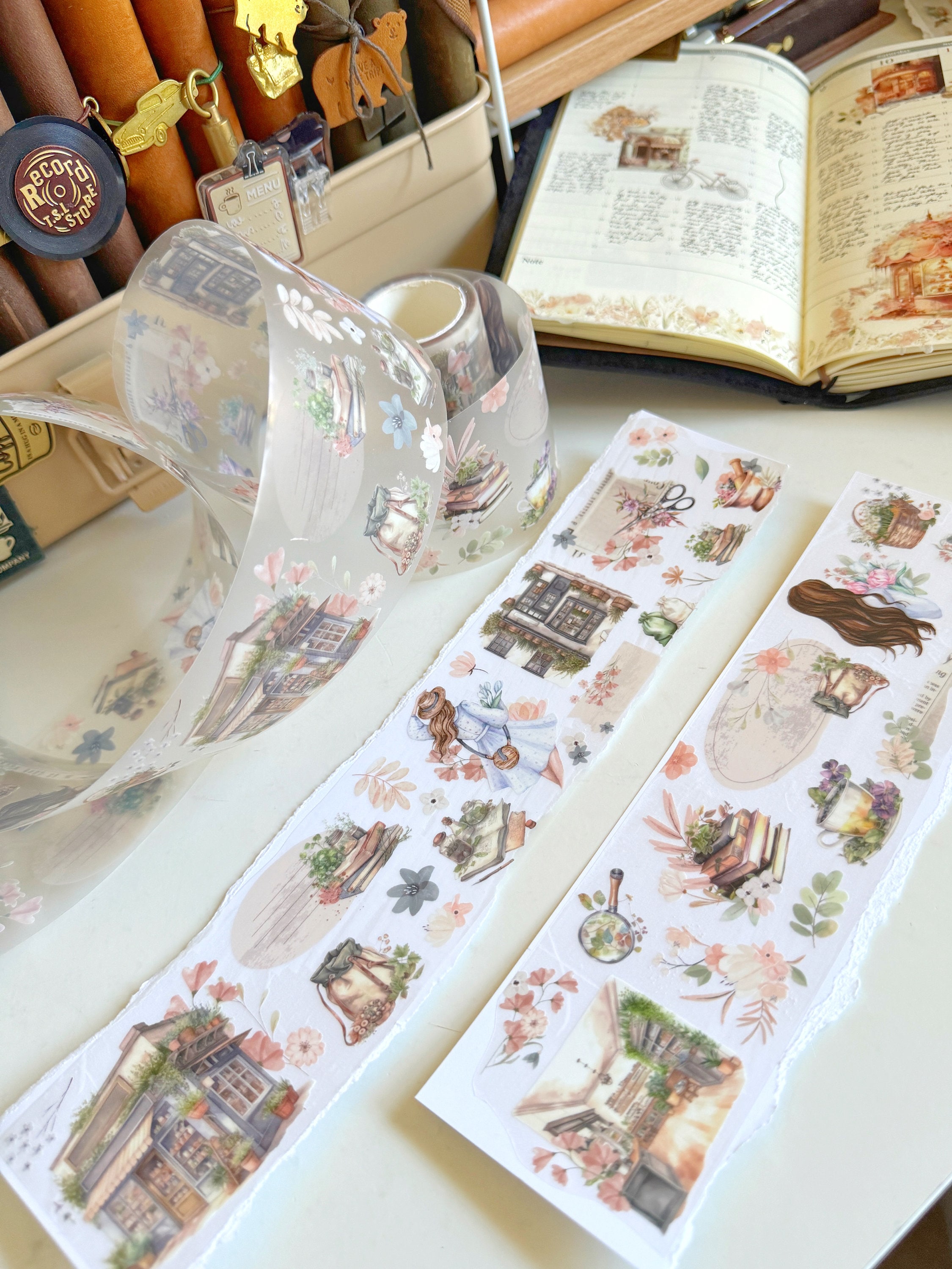 Set 4 Rotoli Nastro Adesivo Decorativo In PET: Motivo Floreale Retrò Grigio, Per Diari, Scrapbooking E Progetti Fai Da Te