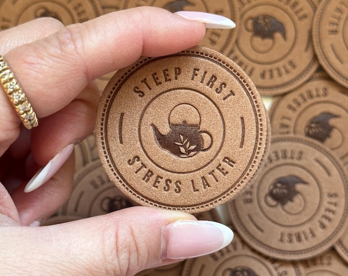Stick On Tea Vegan Leather Patch | Cafe Patch | Applique | Notebook Backpack Patches | Cute Traveler's Notebook Journal Patch