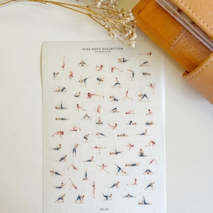 Mini hoja de pegatinas de yoga / Pegatinas pequeñas de estilo japonés para el hogar / Papel washi N62 transparente mate / Decoración minimalista para diarios / Reino Unido