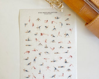 Mini Yoga Sticker Sheet | Hobbies Home Japanese Style Tiny Stickers | N62 Washi Paper Transparent Matte | Minimalist Deco for Journals | UK