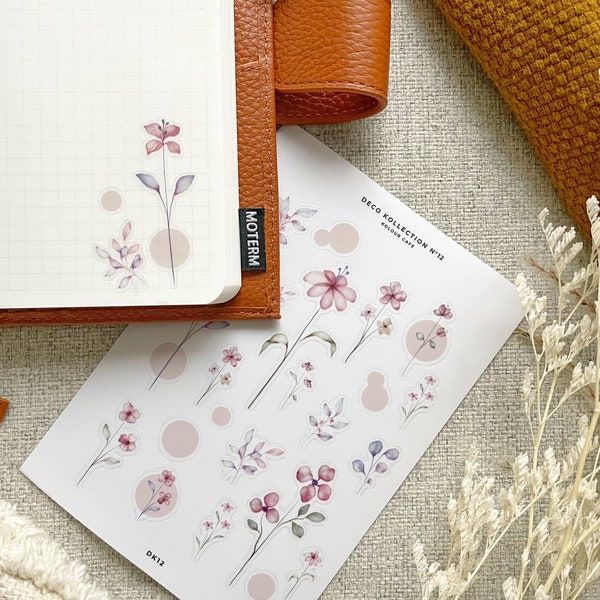 Naklejki do planera | Naklejki do dziennika kwiatowego | Papier washi N12 Kollection | Minimalistyczne naklejki do Hobonichi Weeks Cousin Stalogy A5 A6 | Wielka Brytania