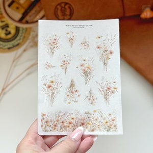 Stickervel met delicate bloemen | Stickerstijl roze wilde bloemen Washi | Voor planners en tijdschriften | Hobonichi Travelers Notitieboek A5 A6 | VK:
