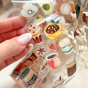 Colorful Coffee and Pastries PET Tape for Journals and Planners | Issue 011 | Kiss Cut PET Sample Loop | Watercolor Stickers