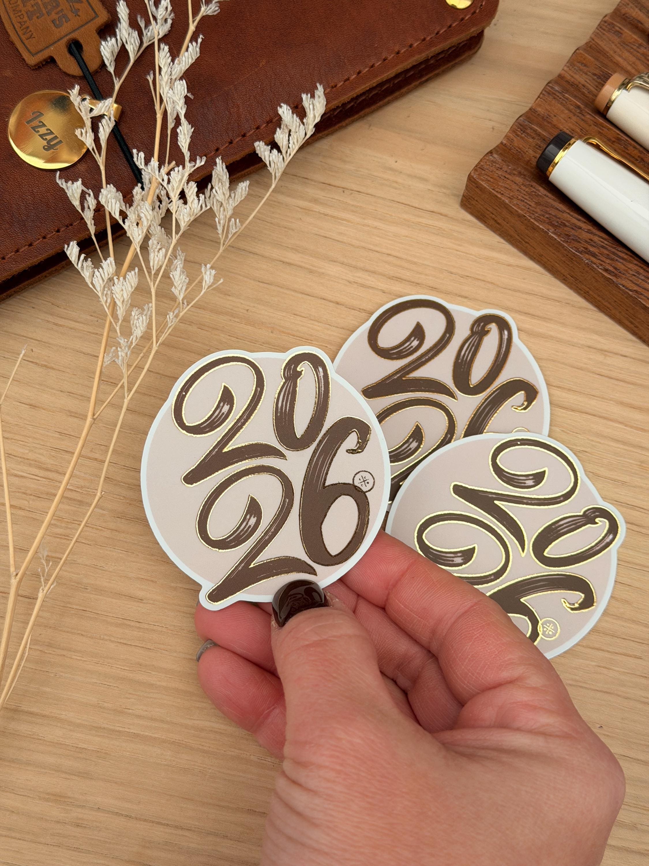 2026 Year Stickers Vinyl | Neutral Brown | FOILED Waterproof Semi