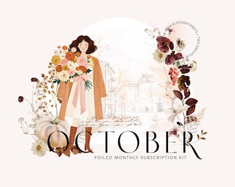 Monthly Planner Subscription | OCTOBER 2026 Stationery SubKit | Cozy Autumn Fall Journaling Sticker Set Junk Journaling Scrapbook
