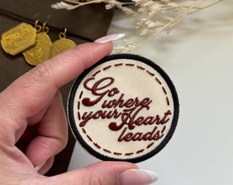 Stick On Travel Embroidered Patch | Where Your Heart Leads | Applique | Bag Deco | Red Traveler&#39;s Notebook Love and Trip Planner Accessory