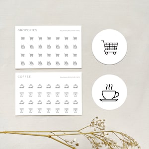 Mini Icon Stickers - Grocery Shopping | Coffee | Minimalist Planner Icons | Matte | A5 Pocket Plus Personal A6 B6 FCC Hobonichi Stalogy | UK