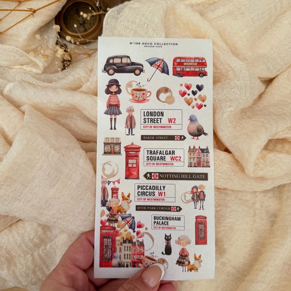 London England Themed Washi Planner Sticker | Travel Junk Journaling Collage | Stickers for Journals | Travelers Company Planner