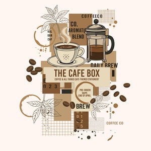 Caixa Kolour Cafe | Caixa de Presente com Tema de Café | Adesivos para Agenda e Diário | Caderno de Viagem | Estética de Cafeteria