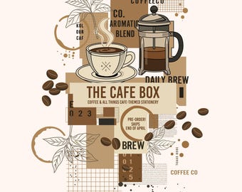 Kolour Cafe Box | Cafe Coffee Themed Gift Box | Planner and Journal Stickers | Traveler's Notebook | Coffee Cafe Aesthetic