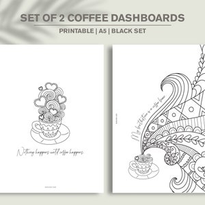 PRINTABLE Planner Dashboard Set for A5 | Coffee Planner Digital Dividers | Minimalist | GM Agenda | Vellum | Black Theme | UK Seller