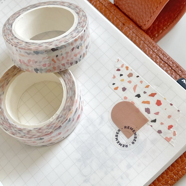 Rosa Terrazzo Washi Stil | Hübsches buntes Washi Mosaik | Minimalistisch | Dekoband | 15 mm Washi Tape für Journals und Planer