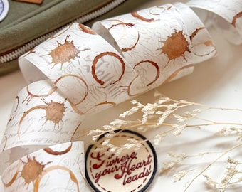 Coffee Stains Vintage Patterned 5MM Washi Tape for Journals and Planners | Issue 005 | Wide Washi Sample Loop | Japanese Paper