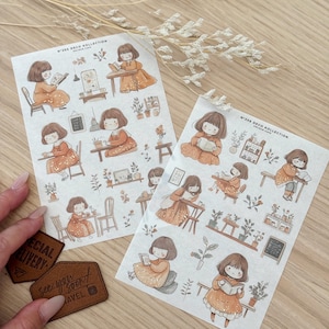 Gezellig meisje lezen café planner stickers | Leuke verijdelde stickers | 206 l Minimalistische decoratieve washi voor planners en tijdschriften | VK: