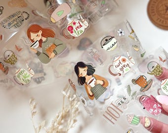 Tea Magazine Editorial PET Tape for Journals and Planners | Issue 016 | Kiss Cut PET Sample Loop | Watercolor Stickers