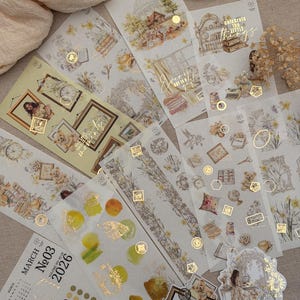 Extras* Suscripción a Planificador Mensual Foiled / Kit de Papelería MARZO / Invierno Floral / Pegatinas Decorativas Mate Transparentes / Pasteles