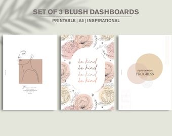 PRINTABLE Planner Dashboard Set for A5, GM or Large Size | Inspirational Words | Blush Pink Floral Minimalist Dashboards | Digital File