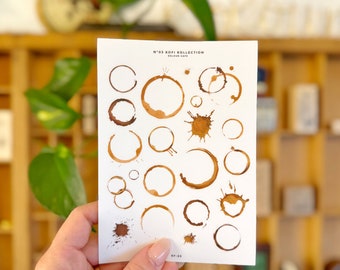 Coffee Stain Planner Stickers | Kofi 03 | Mini Korean Japanese Style | Stickers for Journals | Hobonichi Travelers Company A5 A6 | UK