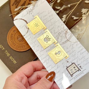Juego de separadores de latón para páginas / Divisores decorativos para planificadores l Sujetapáginas dorados para planificadores y diarios / Marcapáginas de latón / Sujetapáginas color café