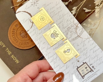 Brass Page Tabs Set | Deco Planner Dividers l Gold Colored Page Holders for Planners and Journals | Brass Bookmark | Coffee Page Holder