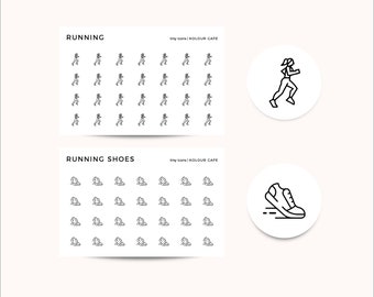 Mini Icon Stickers - Running | Jogging | Minimalist Planner Icons | Matte | A5 Pocket Plus Personal A6 B6 FCC Hobonichi Stalogy | UK
