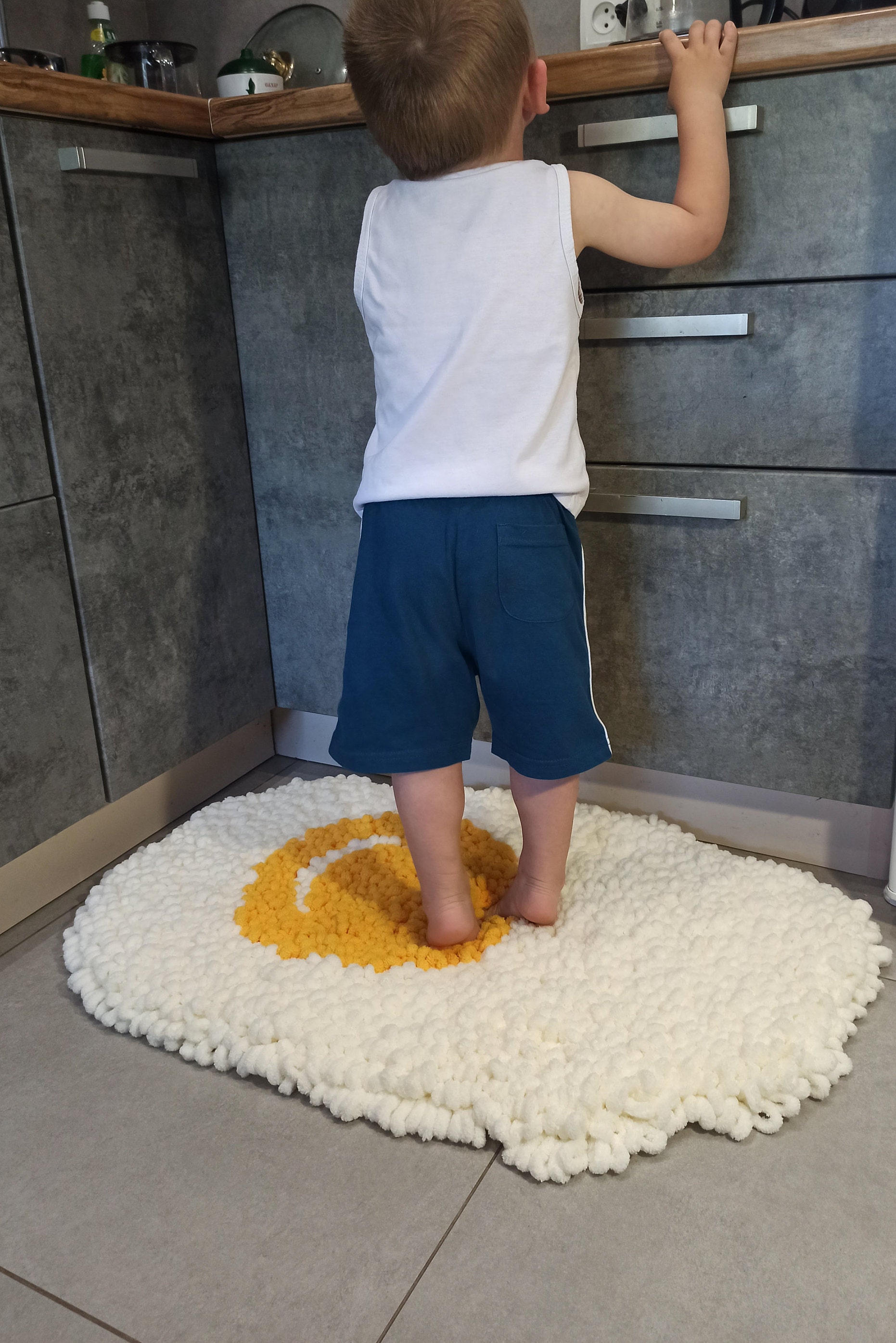 Soft fluffy handmade matEggshaped mat Cozy foot mat Alize Etsy