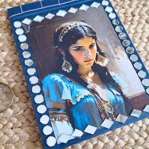 Niebieskie lustro Boho junk journal - ręcznie robiony japoński szyty notatnik, organizer pamiętnika, książka artystyczna, pisarz, artysta kreatywny scrapbooking