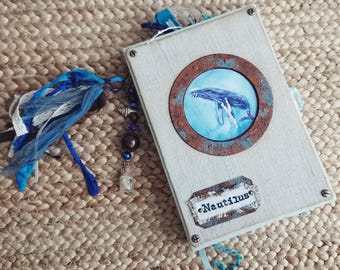 Handmade Ocean Junk Journal – Whale Art, Sea Charms, Nautilus Notebook