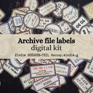 99 vintage archiefbestandslabels - afdrukbare/digitale download, kieskeurige snit, dagboekbenodigdheden voor scrapbooking, junkjournaling