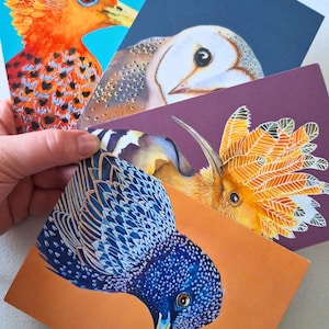 Cartes postales d'oiseaux, reproduction d'aquarelles peintes à la main et d'œuvres d'art en mix media