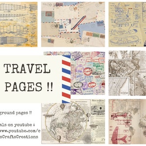7 pages of travel themed ephemera-printable / digital download, background pages, journal supplies for scrapbooking, junk journalin, writers