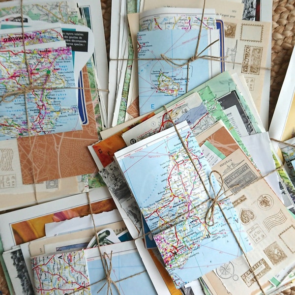 Oltre 50 articoli: pacchetto effimero da VIAGGIO per scrapbooking e diari spazzatura con mappe vintage, pagine di viaggio, tagli pignoli, ritagli.