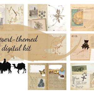 Pages du fond thématique sur le désert du Sahara téléchargement numérique imprimable, materiel pour scrapbook junk journal carnet de voyage
