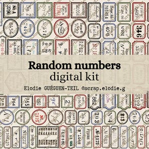 105 vintage labels met willekeurige getallen - afdrukbare/digitale download, kieskeurige snit, dagboekbenodigdheden voor scrapbooking, junkjournaling