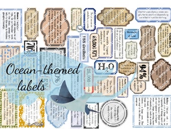 Etiquettes sur le thème de l'océan : pour créer un journal, du scrapbooking, des cartes et des travaux manuels en papier ! Kit numérique de journal indésirable