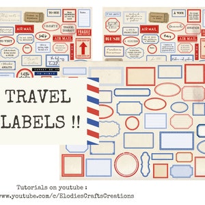 Travel themed labels - for junk journaling, scrapbooking, cards and paper crafts ! Junk journal travel digital kit