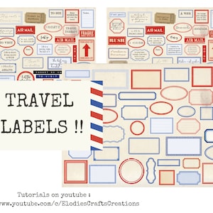 Travel themed labels - for junk journaling, scrapbooking, cards and paper crafts ! Junk journal travel digital kit