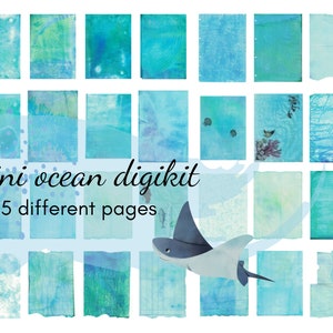 MINI OCEAN KIT - 25 pagina's - afdrukbaar blauw huisgeverfd/gekleurd papier - digitale download, tijdschriftbenodigdheden