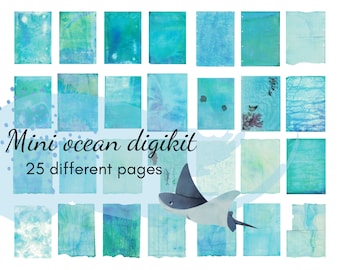 MINI OCEAN KIT - 25 pages - printable blue home dyed/tinted paper - digital download, journal supplies
