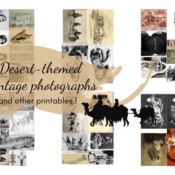 6 pages of Sahara desert-themed vintage photographs - printable / digital download, journal supplies for scrapbooking, junk journaling