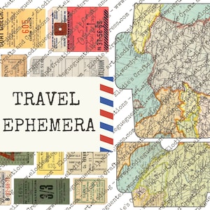 Ephemera sur le thème du voyage - téléchargement numérique / imprimable, materiel pour le scrapbooking, junk journals, carnet de voyage