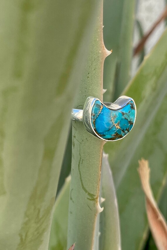 Sterling Silver and Turquoise Crescent Moon Ring - image 6