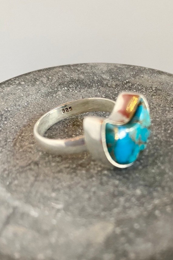Sterling Silver and Turquoise Crescent Moon Ring - image 5