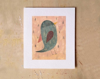 Grey bird, original artwork, acrylic illustration, little illustration